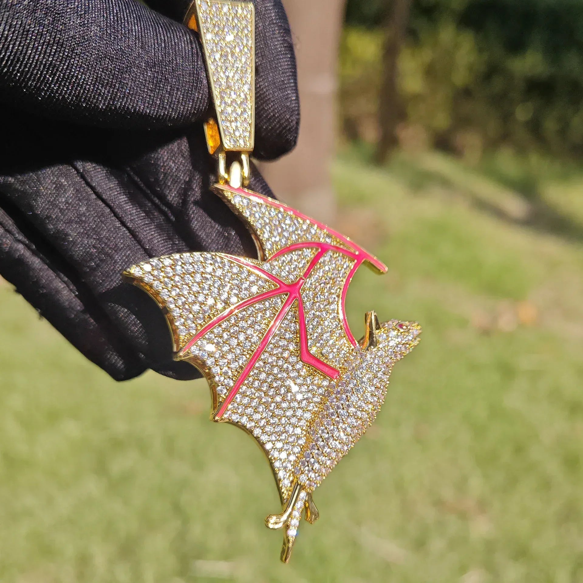 Glow Bat Pendant Necklace | CZ Iced Out Hip Hop Unisex Streetwear Jewelry - CaratixJewelry